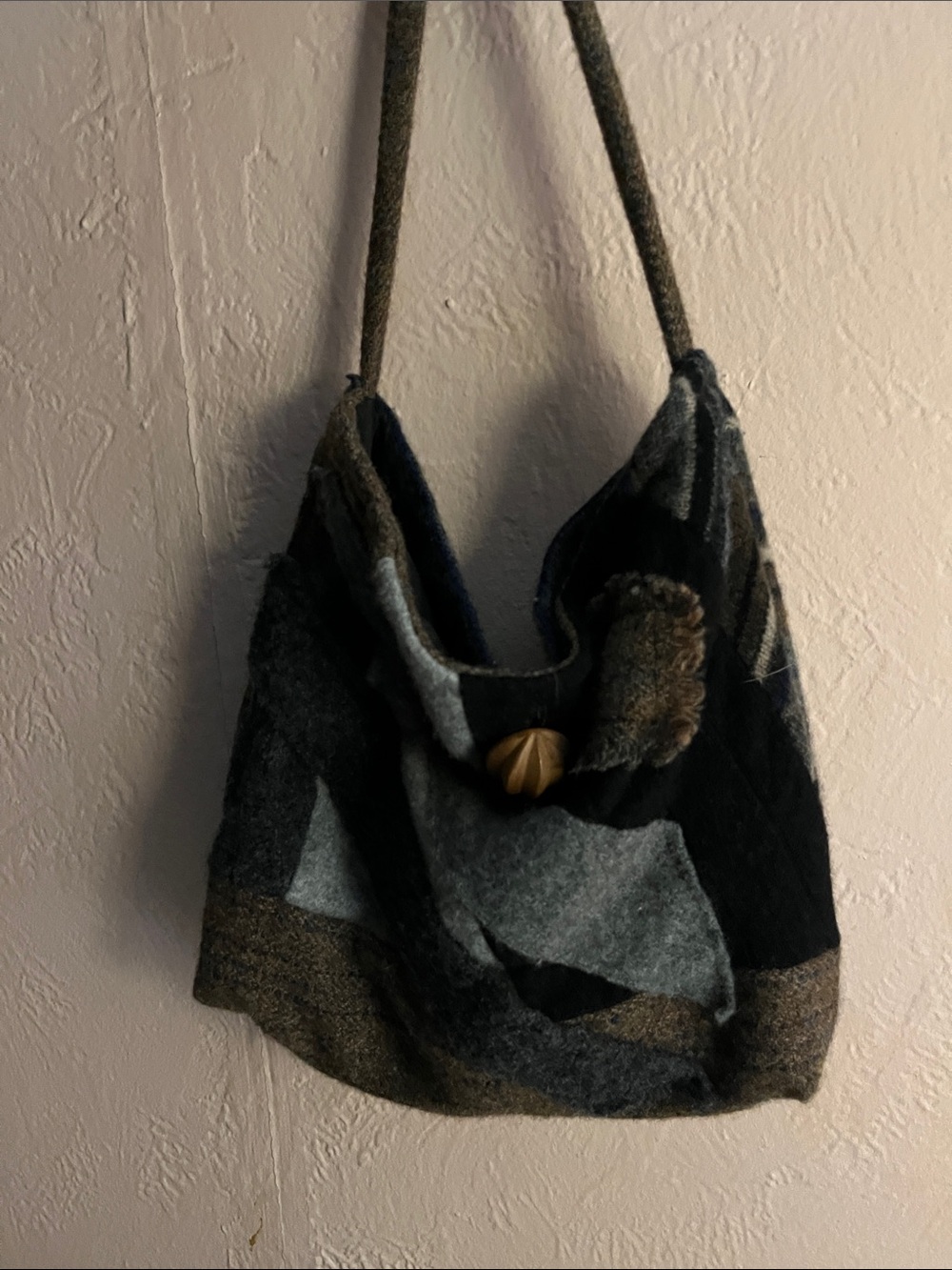 Patchwork Felt Shoulder Bag in Gray, Black & Brown - Unbranded